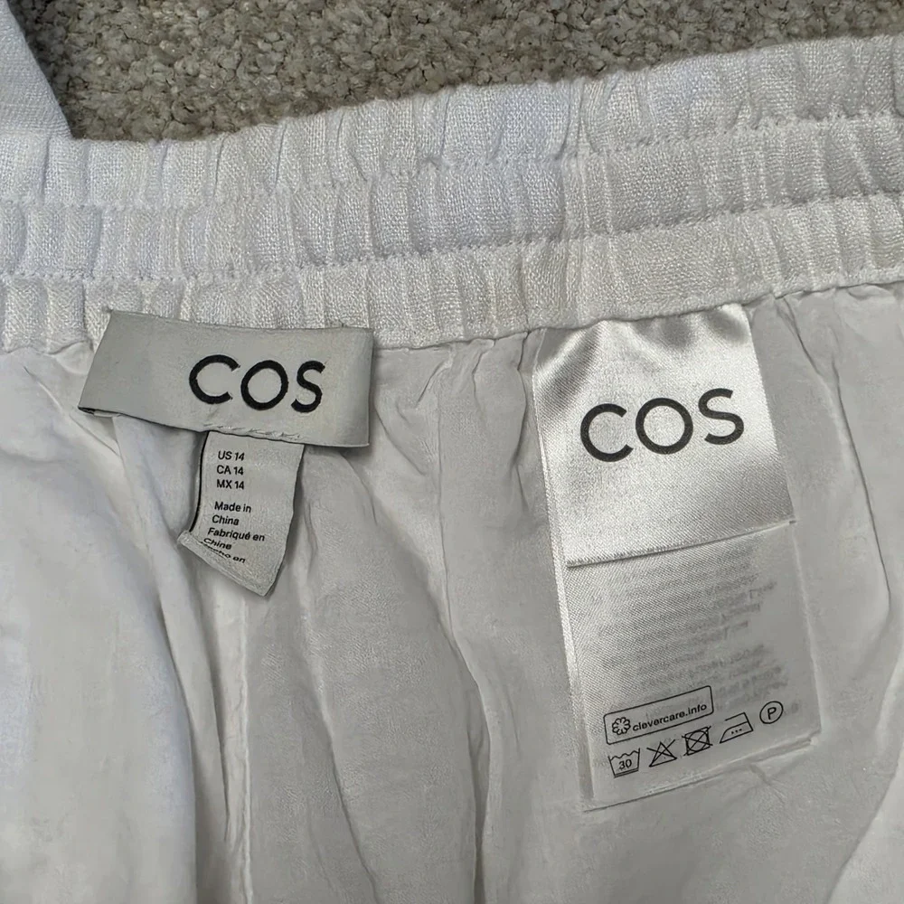 COS‎ White Linen Pants Womens US 14 Elastic Waist Wide Leg Summer Casual Beach